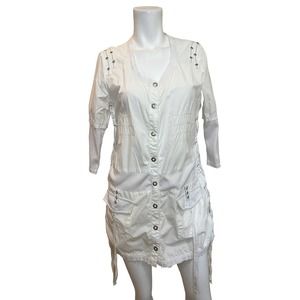 MurMur White 3/4 Sleeves Cotton Mini Dress/Tunic  Side tie sz M